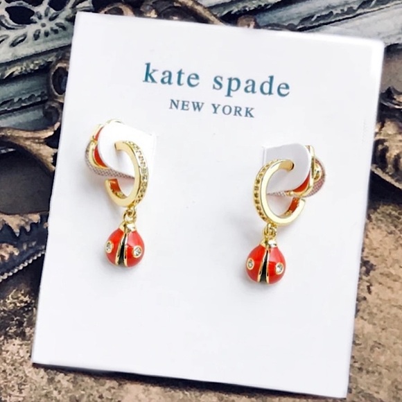 KATE SPADE • Red Ladybug Nature Walk Huggies Gold Hoop Earrings - Picture 4 of 4